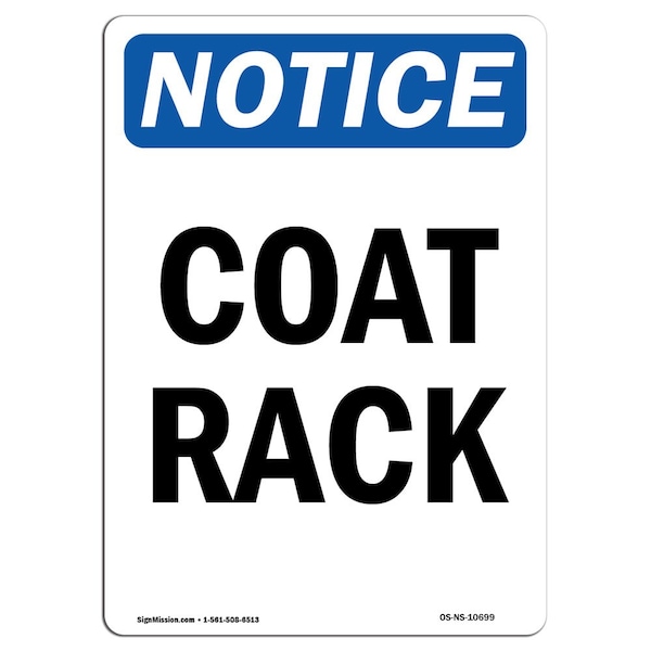 Safety Sign, OSHA Notice, 5" Height, Coat Rack Sign, Portrait, 10PK